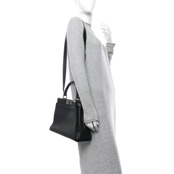 FENDI Vitello Seta Snakeskin Crocodile Monster Eyes Medium Peekaboo Iconic Satchel Black Girasole
