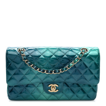 CHANEL Shaded Patent Calfskin Quilted Medium Double Flap Green Blue