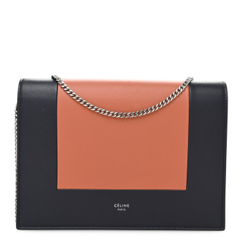 CELINE Smooth Lambskin Frame Evening Chain Clutch Terracotta Navy