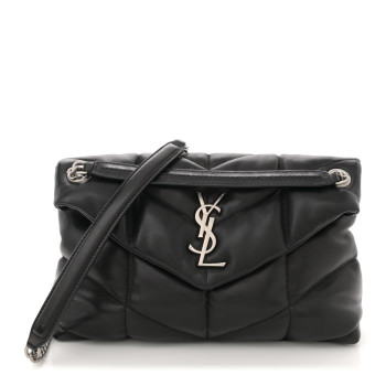 SAINT LAURENT Lambskin Quilted Small Loulou Puffer Monogram Chain Satchel Black