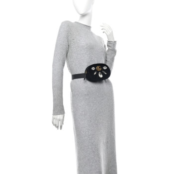 GUCCI Velvet Matelasse Marquise Crystals GG Marmont Belt Bag 85 34 Black