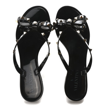 VALENTINO GARAVANI PVC Jelly Rockstud Bow Thong Sandals 37 Black