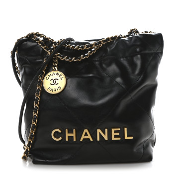 CHANEL Shiny Calfskin Quilted Mini Chanel 22 Black