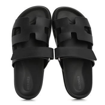 HERMES Calfskin Womens Chypre Sandals 38 Black