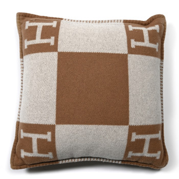 HERMES Wool Cashmere Avalon Pillow PM Ecru Camel