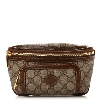 GUCCI GG Supreme Monogram Textured Calfskin Retro Interlocking G Belt Bag Beige Ebony Brown Sugar