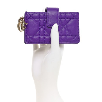 CHRISTIAN DIOR Lambskin Cannage Lady Dior Jasmine 5-Gusset Card Holder Purple Jamu
