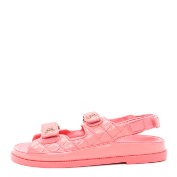 CHANEL Lambskin Quilted Velcro Dad Chain CC Sandals 40 Pink