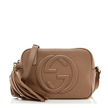 GUCCI Pebbled Calfskin Small Soho Disco Bag Camelia