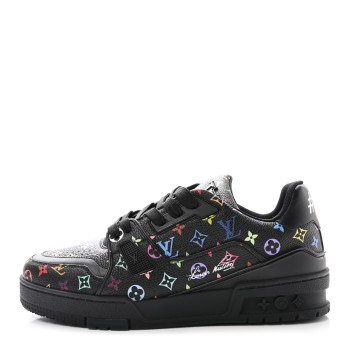 LOUIS VUITTON LV X TM Calfskin Monogram Multicolor Womens LV Trainer Sneakers 37.5 Black