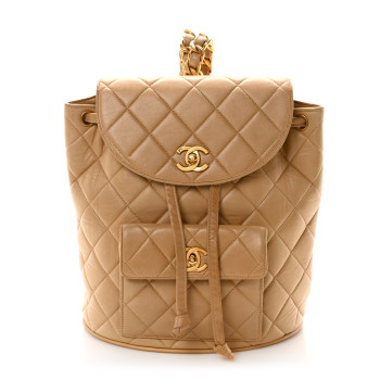 CHANEL Lambskin Quilted Backpack Beige