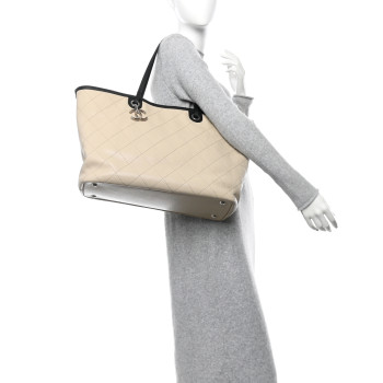 CHANEL Grained Calfskin Large Fever Shopping Tote Beige