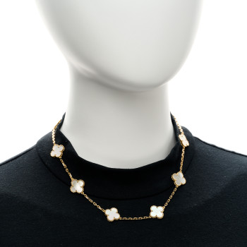 VAN CLEEF & ARPELS 18K Yellow Gold Mother of Pearl 10 Motifs Vintage Alhambra Necklace