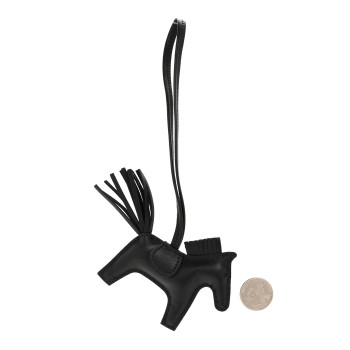 HERMES Milo Lambskin Grigri Rodeo Horse Bag Charm PM So Black