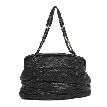 CHANEL Lambskin Quilted Sharpei Frame Tote Black