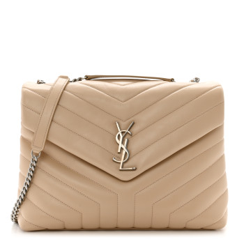 SAINT LAURENT Calfskin Y Quilted Monogram Medium Loulou Chain Satchel Nude Powder