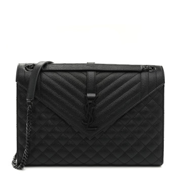 SAINT LAURENT Grain De Poudre Textured Mixed Matelasse Large Triquilt Monogram Monochrome Satchel Black