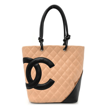 CHANEL Calfskin Quilted Medium Cambon Tote Beige Black