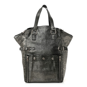 SAINT LAURENT Metallic Embossed Large Downtown Tote Black