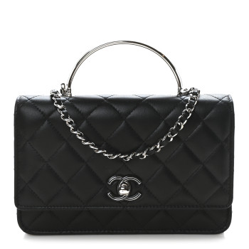 CHANEL Lambskin Quilted Metal Top Handle Crossbody Flap Black