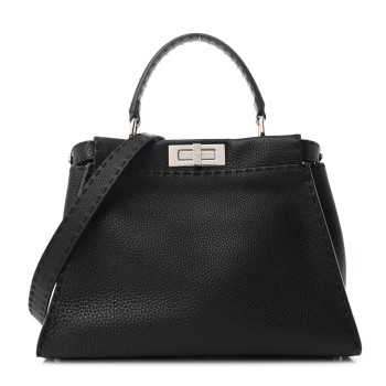 FENDI Cuoio Romano Selleria Bi-Color Medium Peekaboo Iconic Satchel Black Mou