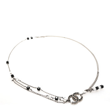 CHANEL Metal Crystal CC Chain Belt Silver Black