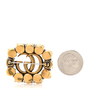 GUCCI Metal Crystal Double G Brooch Aged Gold