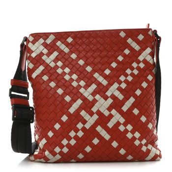 BOTTEGA VENETA Nappa Intrecciato Crossbody Messenger Bag Red White