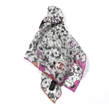 CHANEL Cotton CC Scrunchie and Scarf Hair Tie Set White Pink Orange