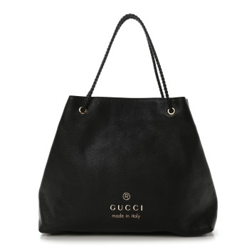 GUCCI Calfskin Large Gifford Braided Handle Tote Black