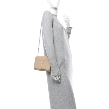 SAINT LAURENT Grain De Poudre Medium Classic Monogram Kate Satchel Sable Beige