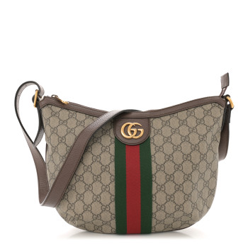 GUCCI GG Supreme Monogram Web Small Ophidia Half Moon Hobo Brown