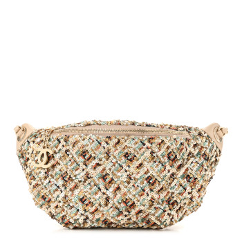 CHANEL Sequin Calfskin Sparkling City Waist Bag Fanny Pack Beige