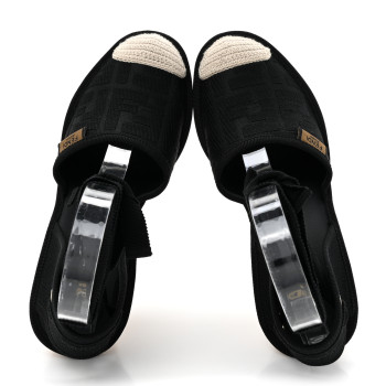 FENDI Canvas FF Embroidered Roma Ankle Wrap Wedge Espadrilles 36 Black