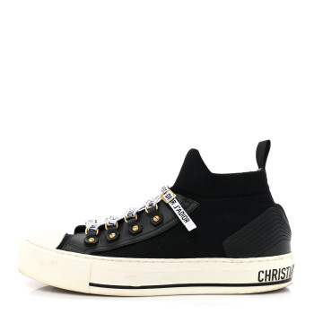 CHRISTIAN DIOR Technical Knit Calfskin Womens Walk'N'Dior High Top Sneakers 38.5 Black
