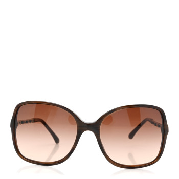 CHANEL Acetate Metal Lambskin Chain Square Sunglasses 5210-Q Brown