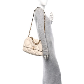 CHANEL Lambskin Quilted Large Chanel 19 Flap Light Beige