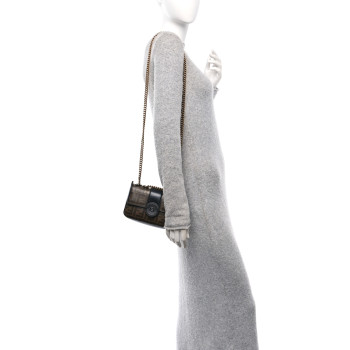 FENDI Glazed Fabric Vitello Century FF 1974 Stamp Patch Mini Double F Crossbody Bag Mogano Panna Black