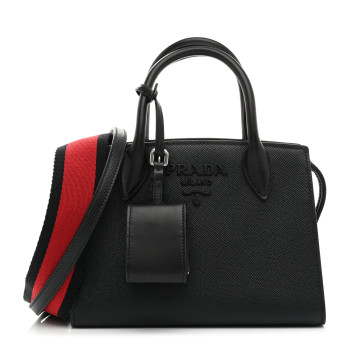 PRADA Saffiano Cuir Calfskin Mini Monochrome Top Handle Tote Black
