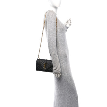 SAINT LAURENT Grain De Poudre Textured Mixed Matelasse Triquilt Small Monogram Satchel Black