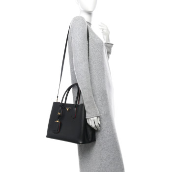 PRADA Saffiano Cuir Medium Double Bag Black Fuoco