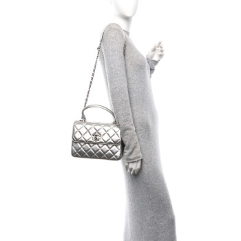 CHANEL Metallic Lambskin Quilted Small Trendy CC Flap Dual Handle Bag Silver