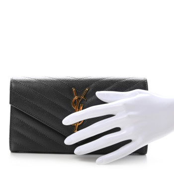 SAINT LAURENT Grain De Poudre Matelasse Chevron Monogram Flap Wallet Fog