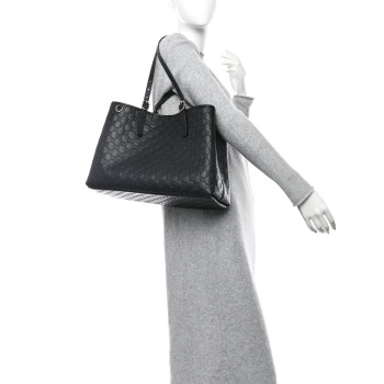 GUCCI Guccissima Emblem Embossed Calfskin Large Tote Bag Black