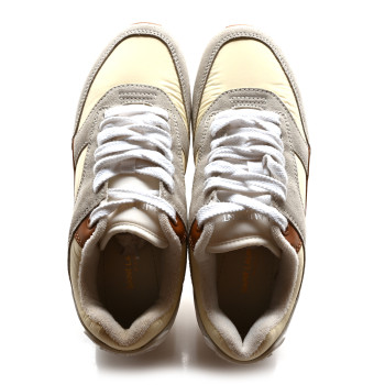 SAINT LAURENT Nylon Calfskin Suede Bump Low Top Sneakers 37.5 White Grey Cuoio