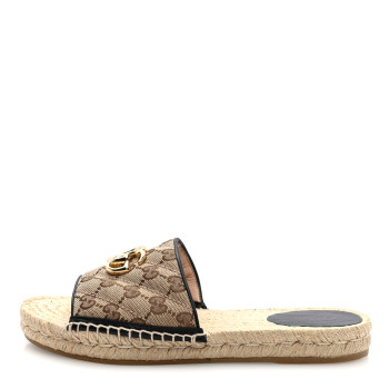 GUCCI Monogram Matelasse GG Marmont Espadrille 20mm Slide Sandals 38 Beige Ebony Black