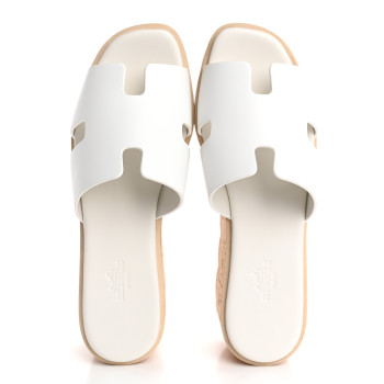 HERMES Calfskin Cork Eze 30 Sandals 38 White