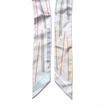 HERMES Silk A Vos Crayons Twilly Gris Perle Jaune Pale