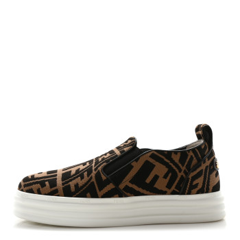 FENDI X SARA COLEMAN Canvas FF Vertigo Embroidered Womens Rise Slip On Sneakers 39 Tobacco Black