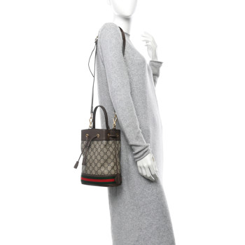 GUCCI GG Supreme Monogram Web Small Ophidia Bucket Bag Brown